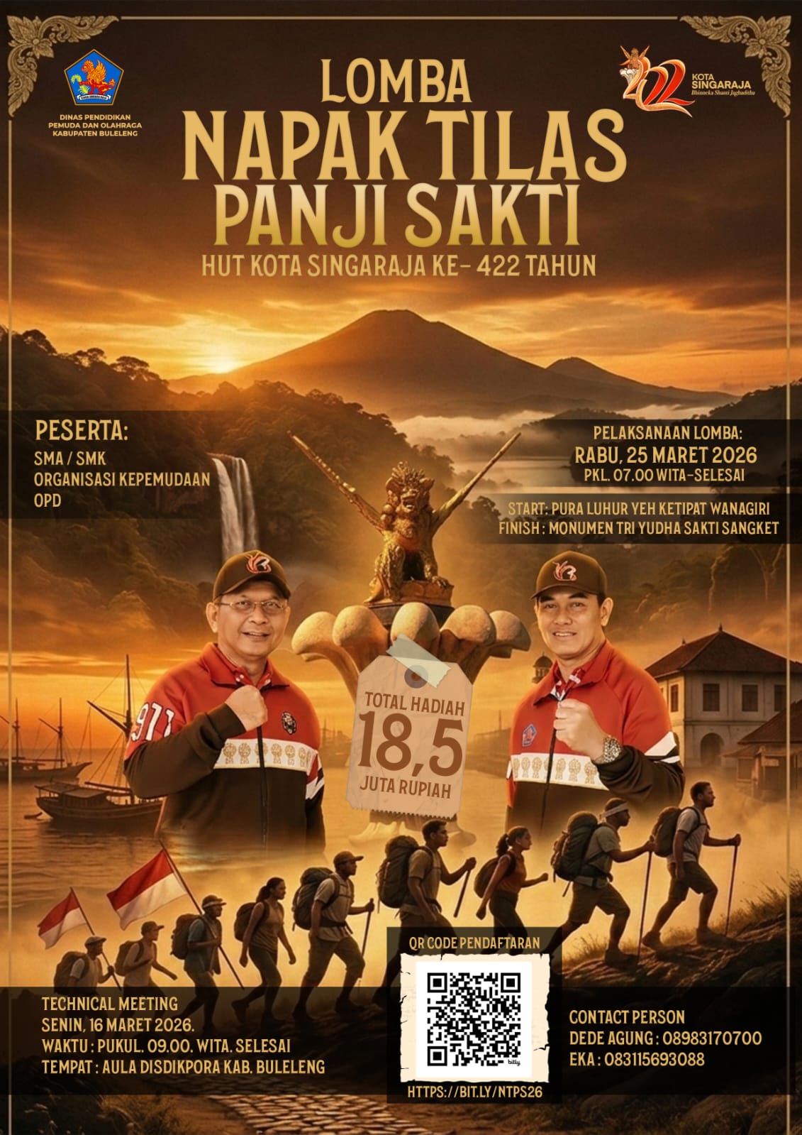 LOMBA NAPAK TILAS PANJI SAKTI DALAM RANGKA HUT KOTA SINGARA KE-422 TAHUN untuk pendaftaran silahkan scan Qrcode tertera