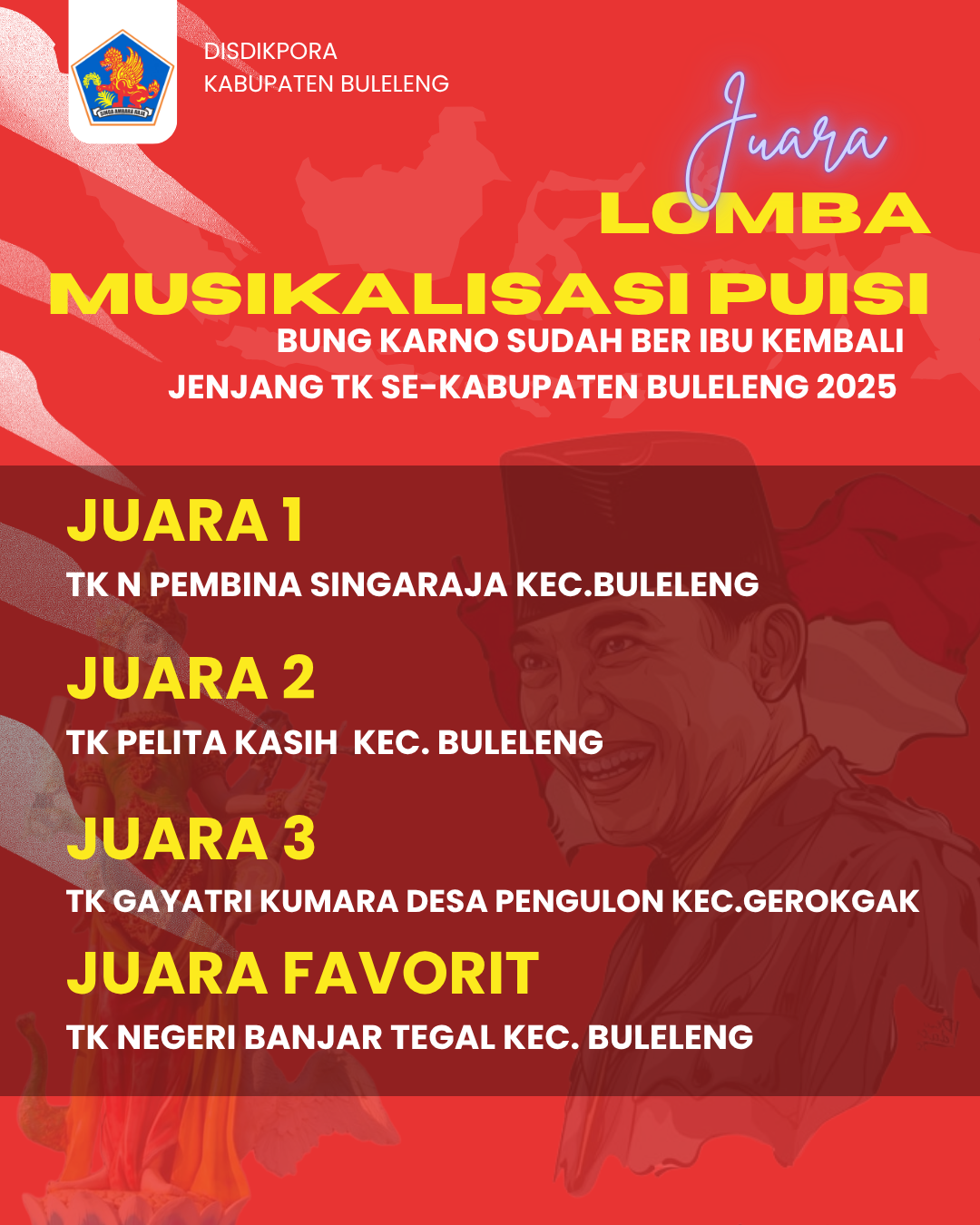 Pemenang Lomba Musiklisasi Puisi Bung Karno sudah ber Ibu Kembali 